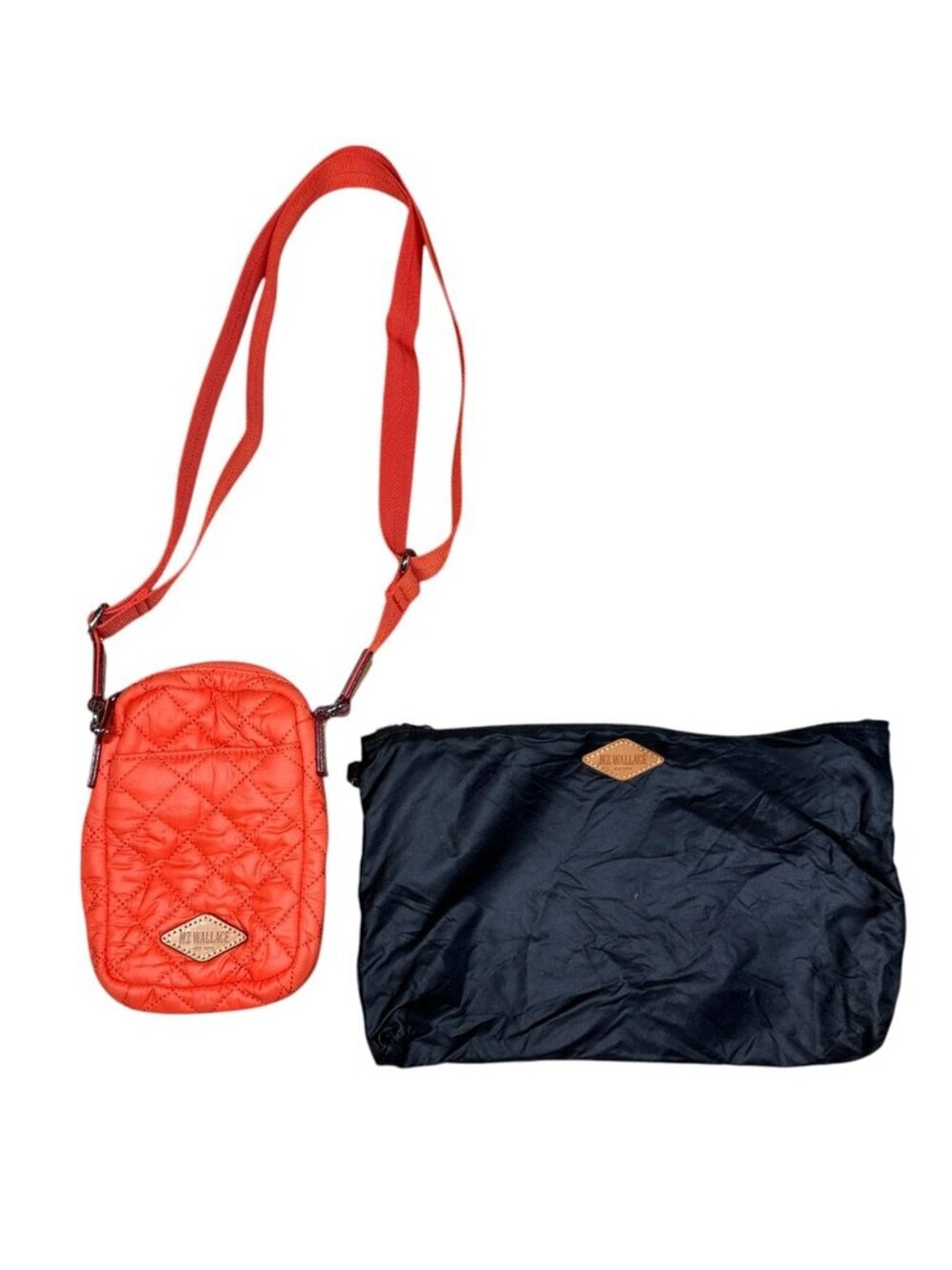 MZ Wallace Mini Metro Orange Quilted Crossbody Bag with Adjustable Strap